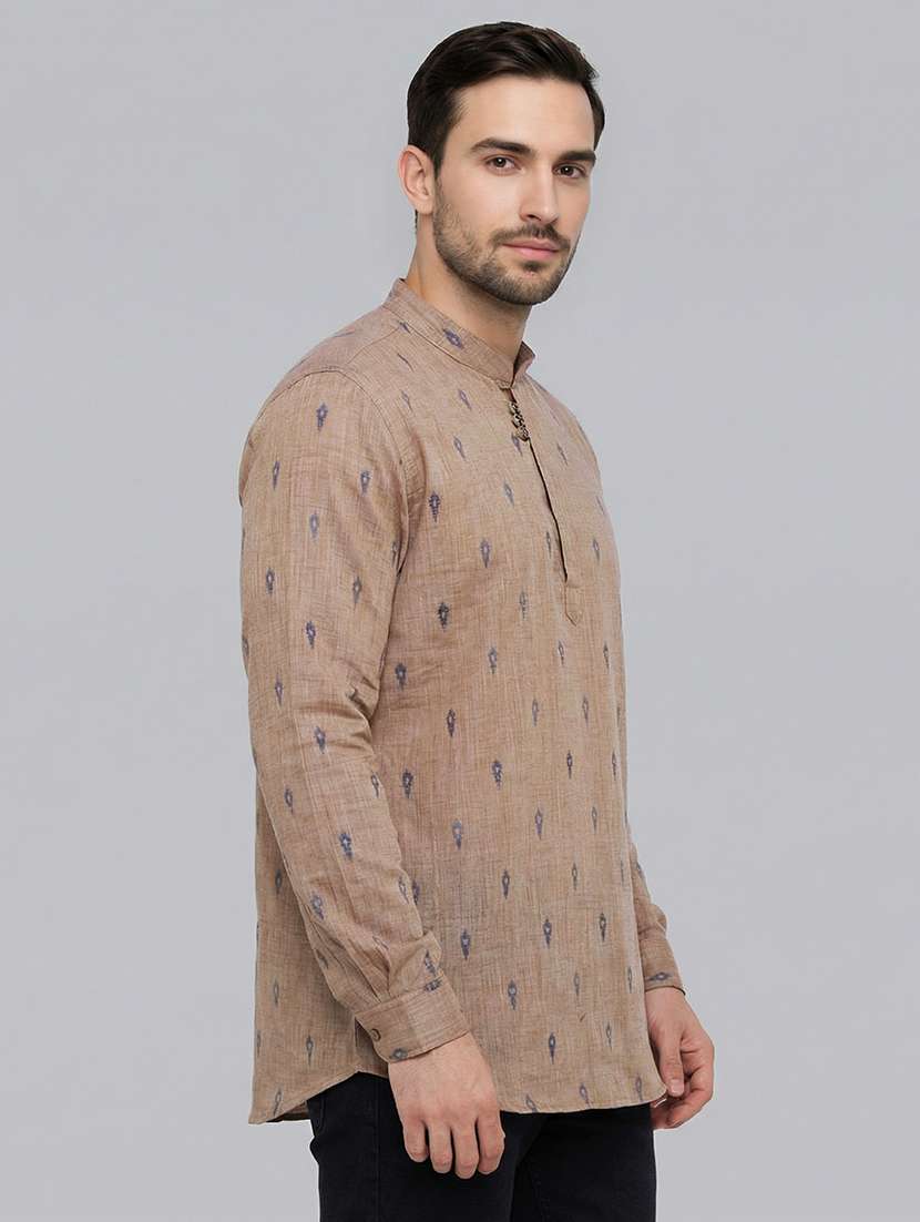 men self design mandarin neck short kurta - 22453013 -  Standard Image - 2