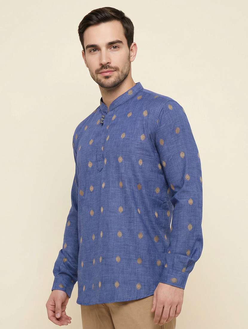 men self design mandarin neck short kurta - 22453015 -  Standard Image - 2