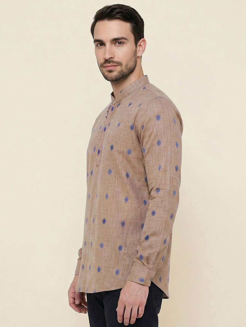 men self design mandarin neck short kurta - 22453016 -  Standard Image - 2