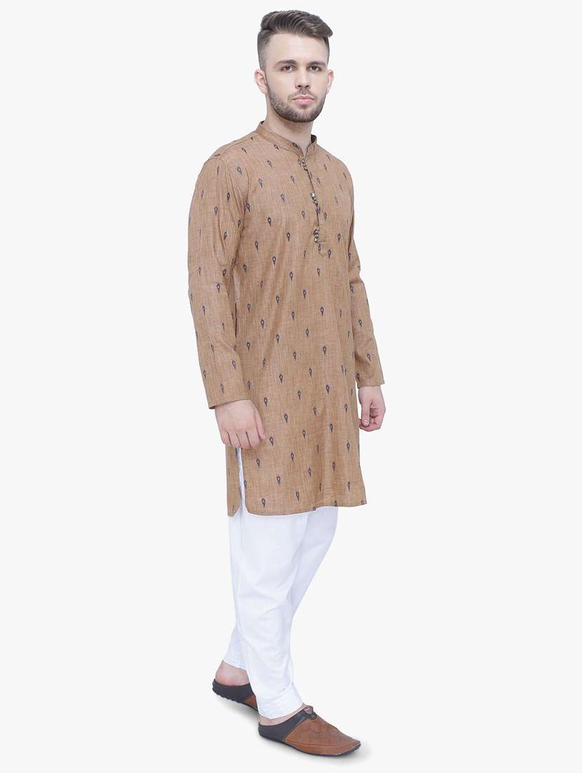 men self design mandarin neck long kurta - 22453029 -  Standard Image - 2
