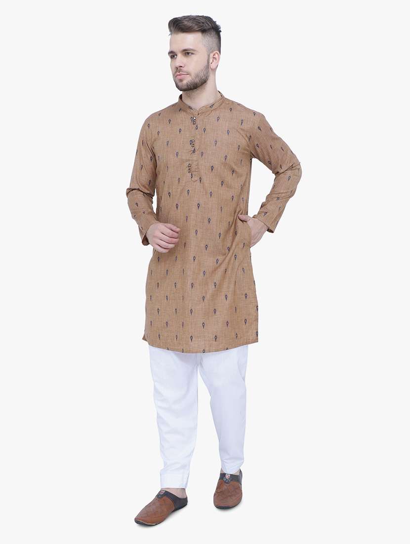 men self design mandarin neck long kurta - 22453029 -  Standard Image - 2