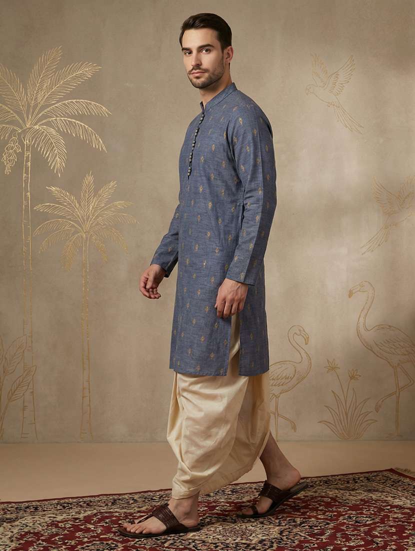 men self design mandarin neck long kurta - 22453030 -  Standard Image - 2