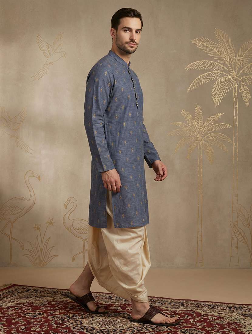men self design mandarin neck long kurta - 22453030 -  Standard Image - 2