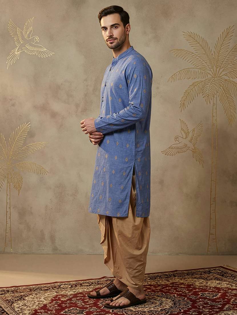 men self design mandarin neck long kurta - 22453031 -  Standard Image - 2