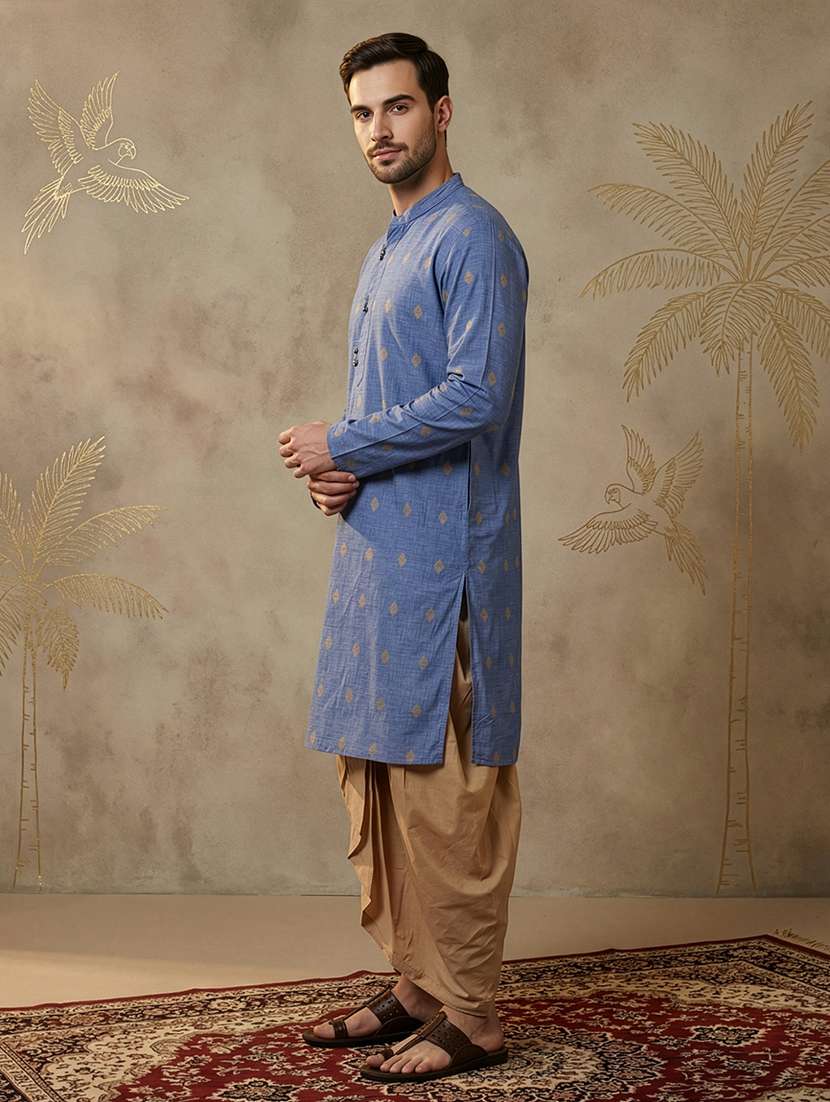 men self design mandarin neck long kurta - 22453031 -  Standard Image - 2