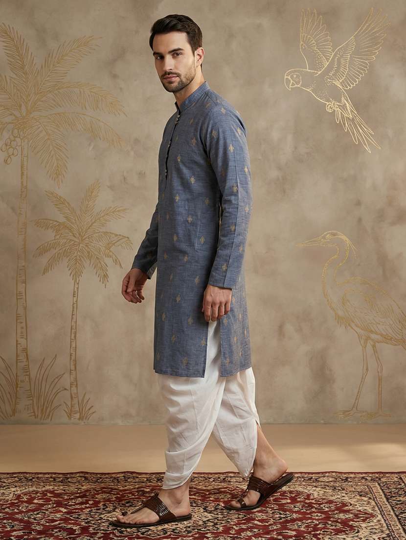 men self design mandarin neck long kurta - 22453033 -  Standard Image - 2