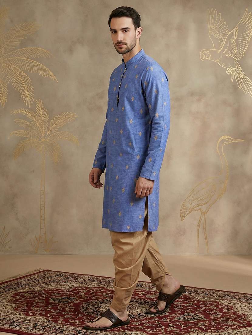 men self design mandarin neck long kurta - 22453034 -  Standard Image - 2