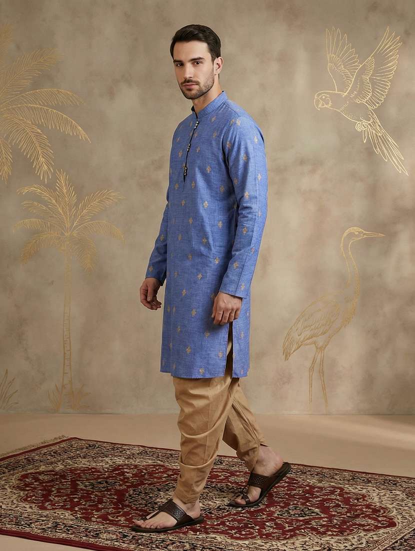 men self design mandarin neck long kurta - 22453034 -  Standard Image - 2
