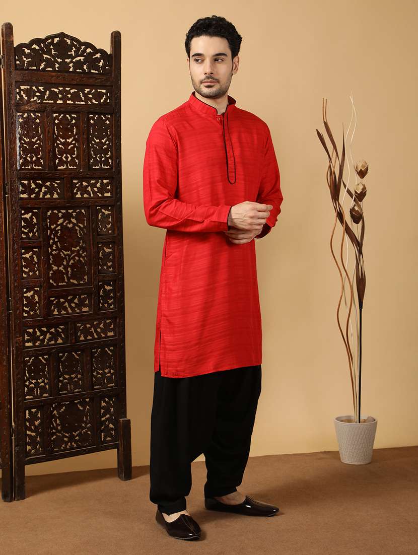 men self design mandarin neck long kurta - 22453154 -  Standard Image - 2