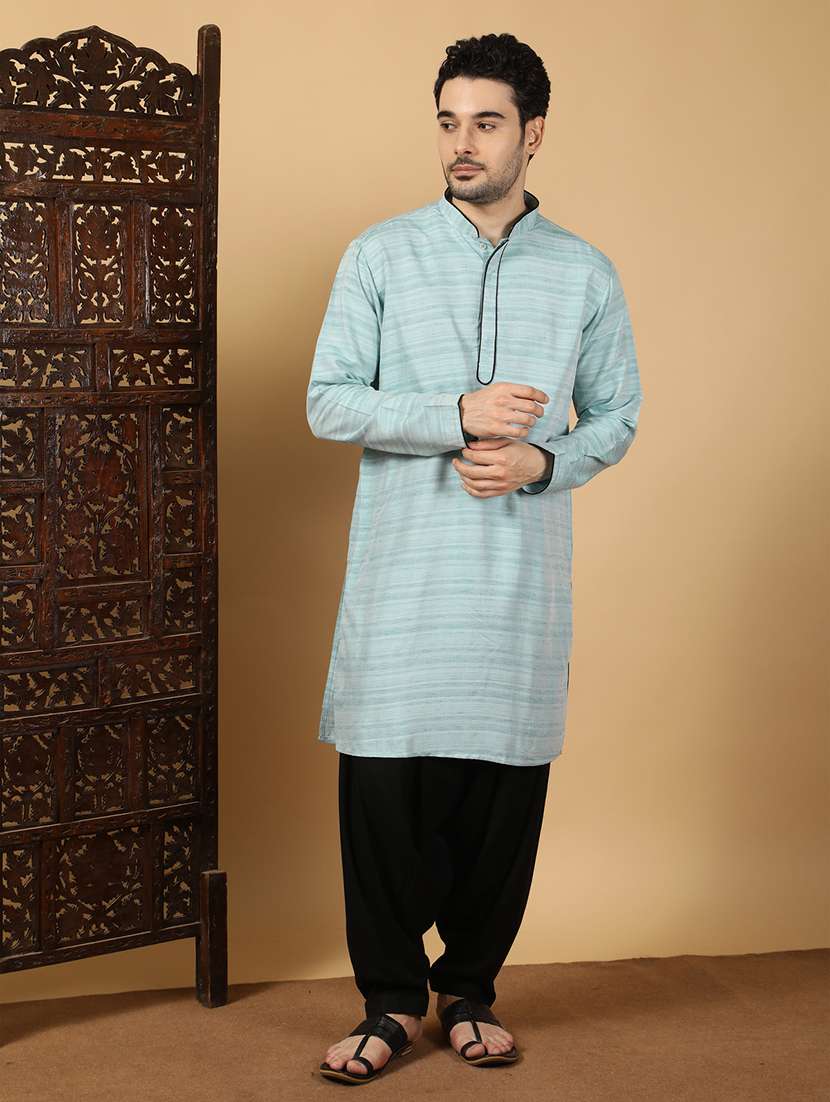 men self design mandarin neck long kurta - 22453156 -  Standard Image - 2
