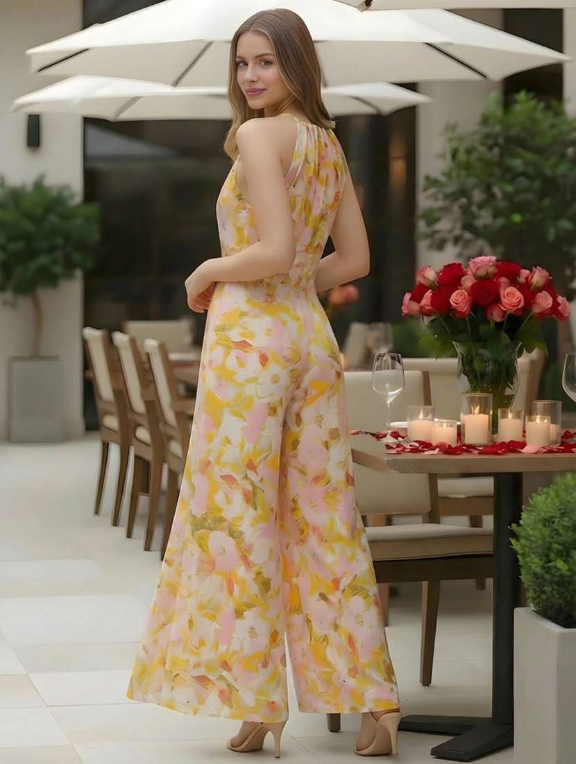 women floralyellow polyester full leg jumpsuit - 22453196 -  Standard Image - 2