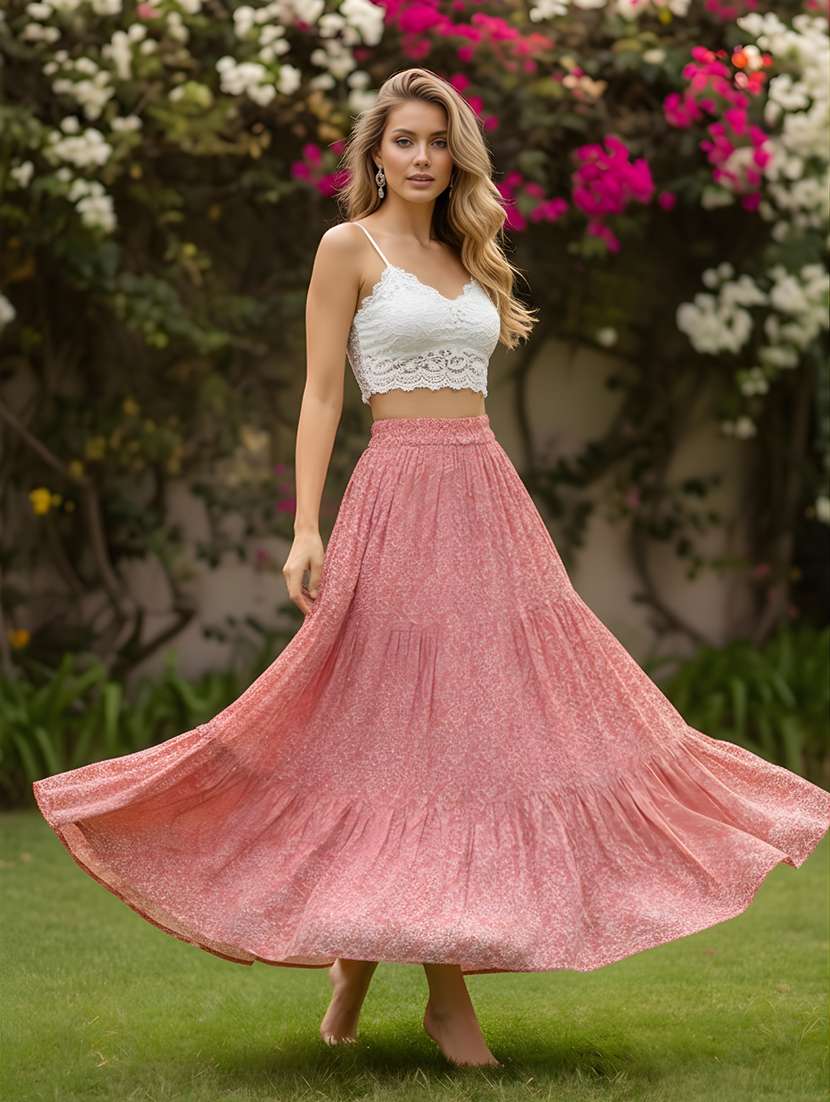 women printed high rise tiered skirt - 22453224 -  Standard Image - 2