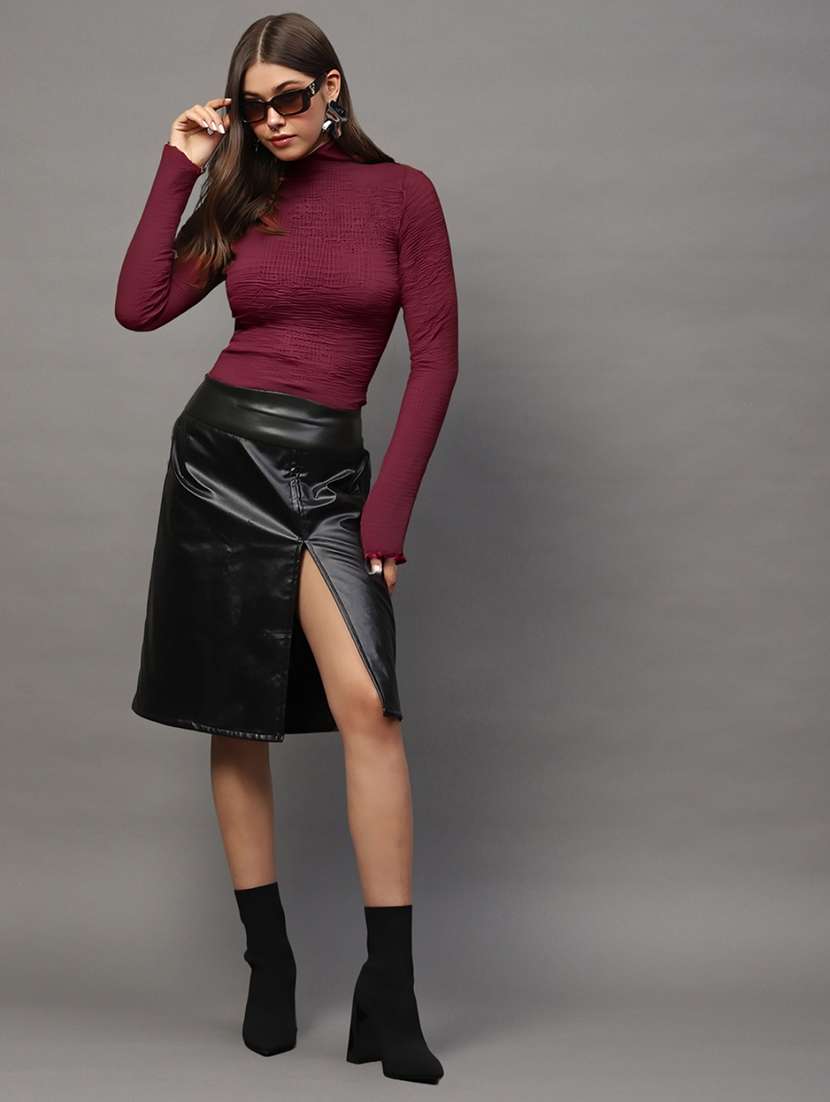women solid rust polyester regular top - 22453282 -  Standard Image - 2