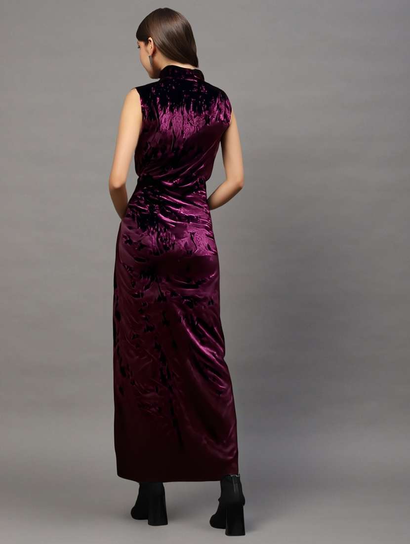 women solid burgundy bodycon high neck dress - 22453511 -  Standard Image - 2