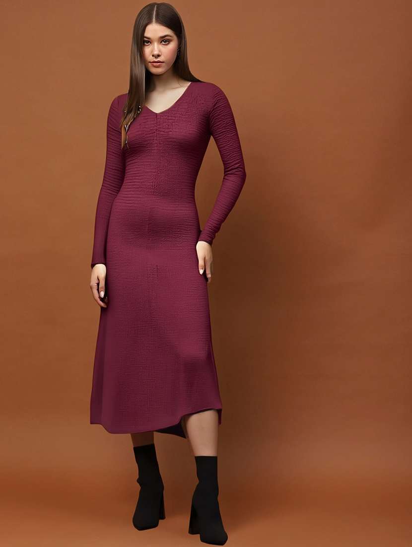 women solids a-line long sleeves dress - 22453513 -  Standard Image - 2