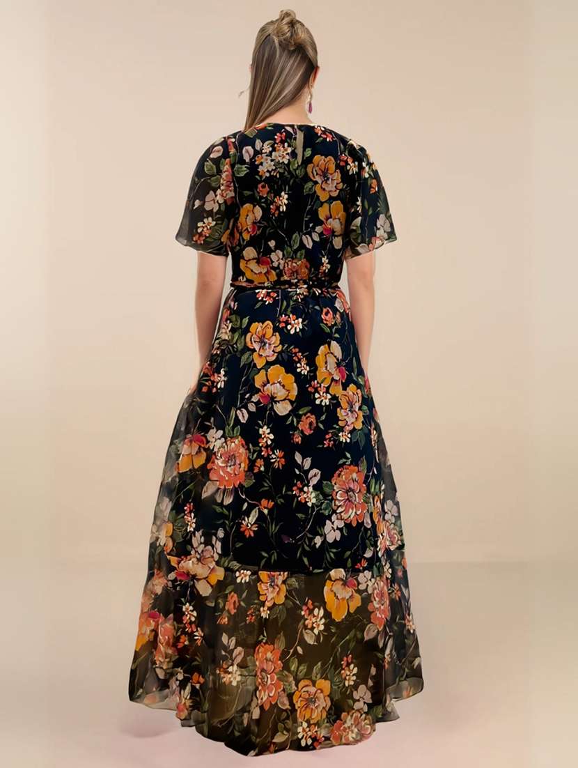 women floral black polyester fit & flare dress - 22453517 -  Standard Image - 2