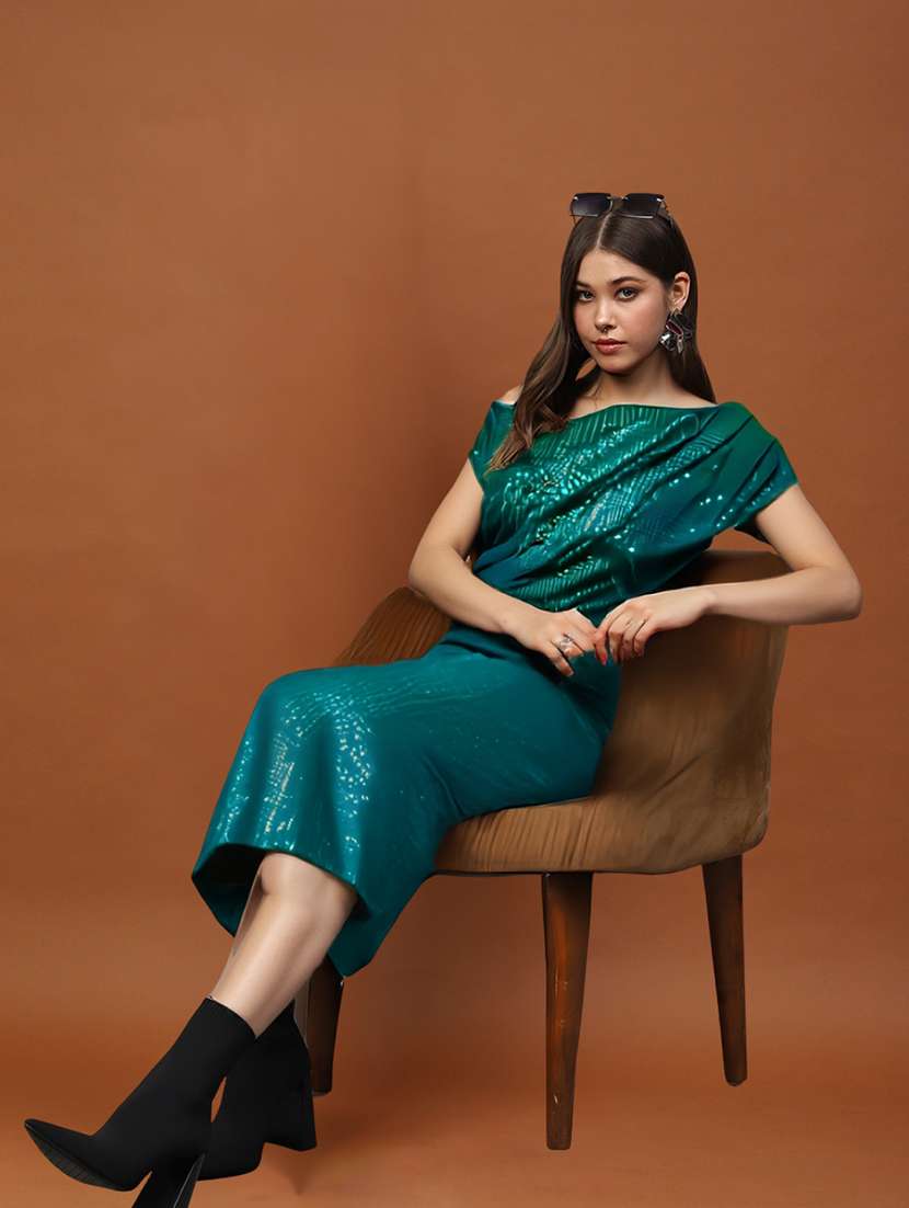 women green single shoulder bodycon midi dress - 22453526 -  Standard Image - 2