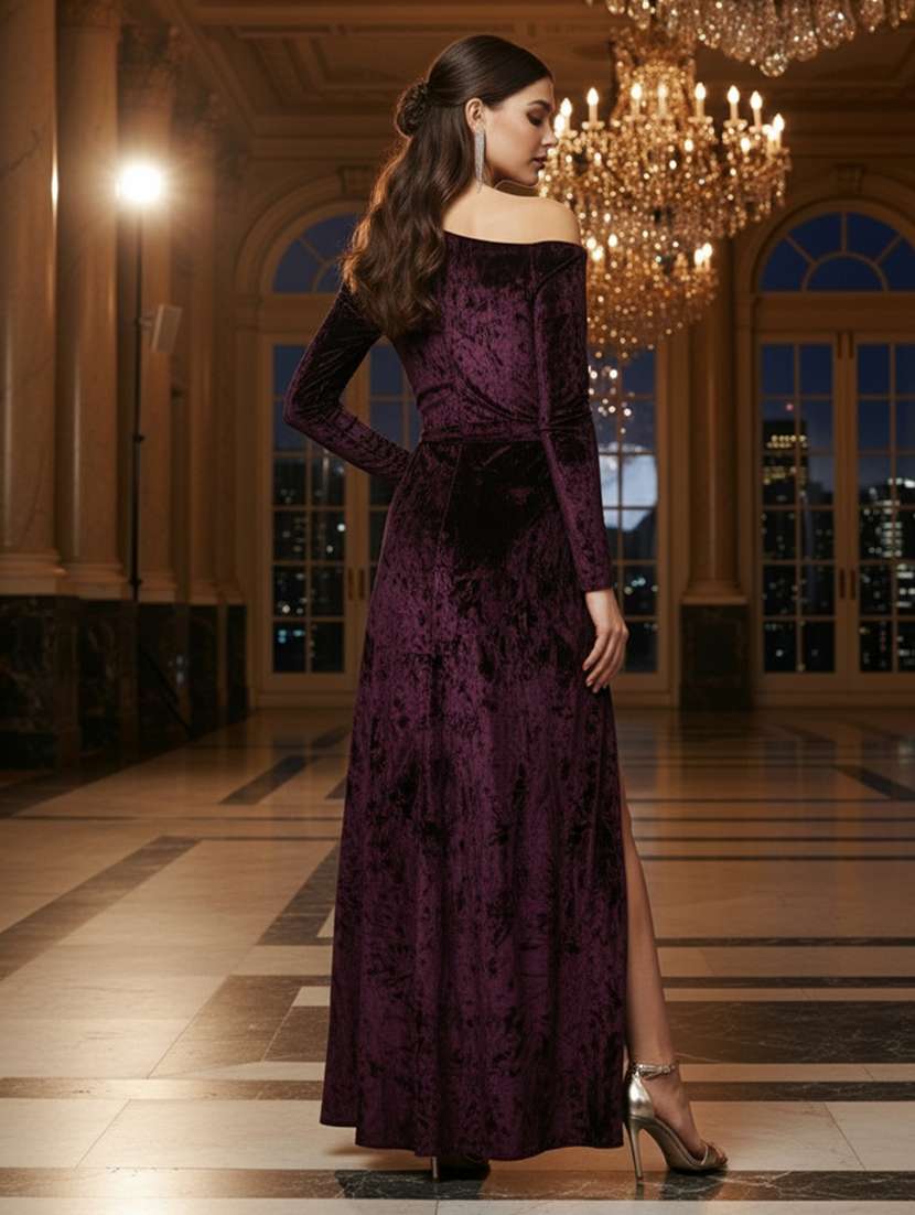 women single shoulder velvet maxi dress - 22453533 -  Standard Image - 2