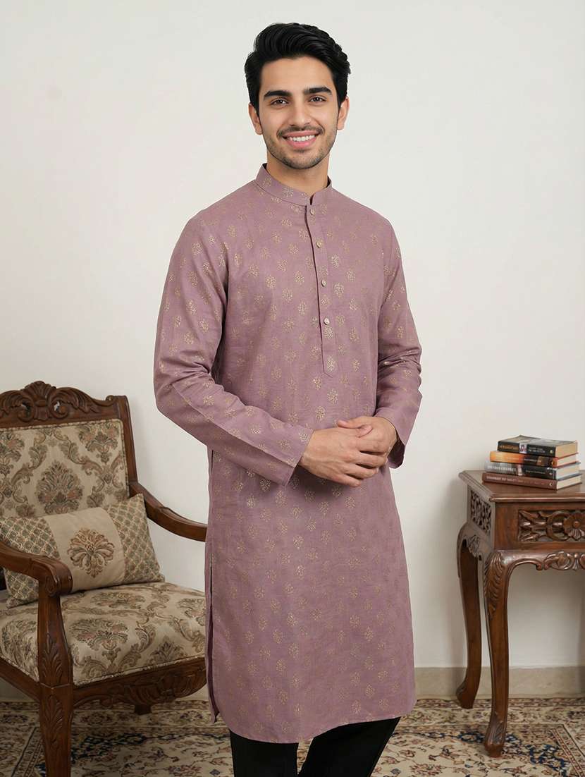 Men Printed Mandarin Neck Long Kurta - 22453634 -  Standard Image - 2