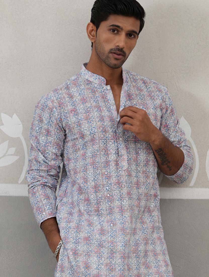 men printed mandarin neck long kurta - 22453643 -  Standard Image - 2