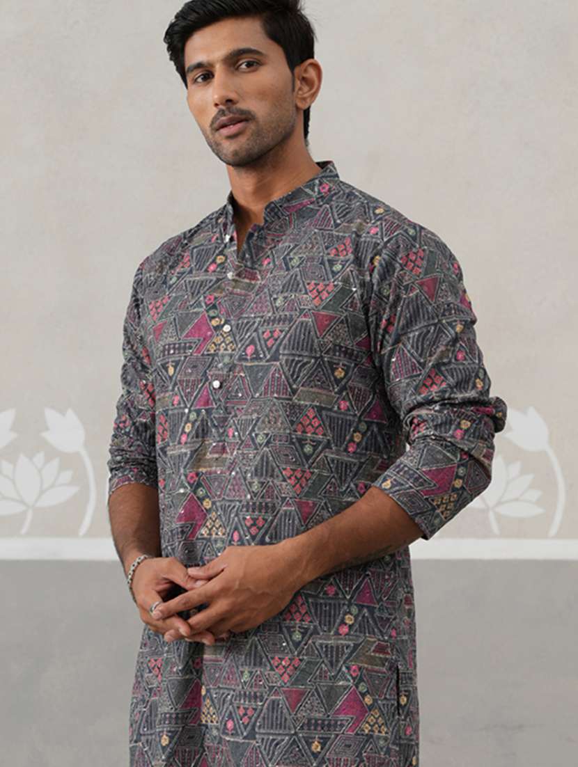 men printed mandarin neck long kurta - 22453644 -  Standard Image - 2