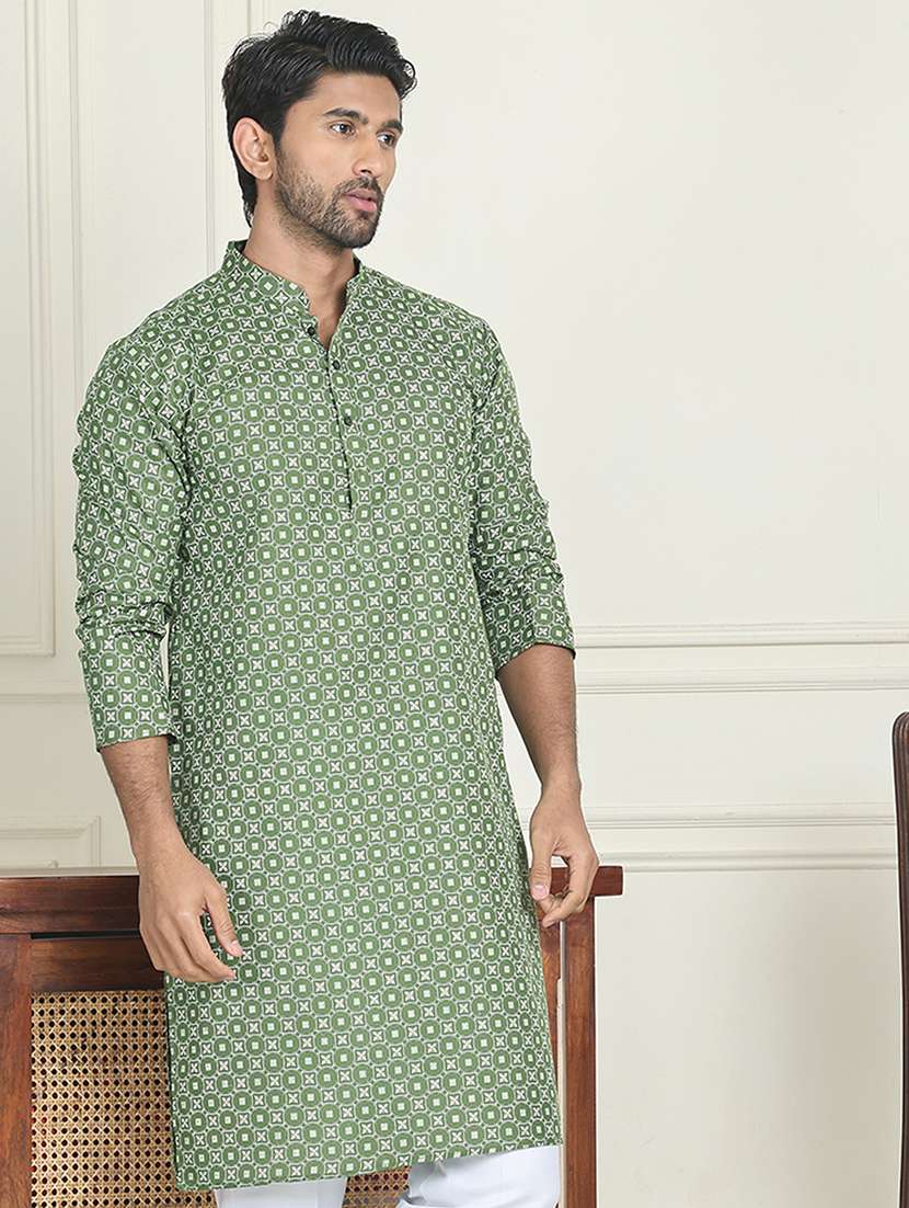 Men Printed Mandarin Neck Long Kurta - 22453651 -  Standard Image - 2