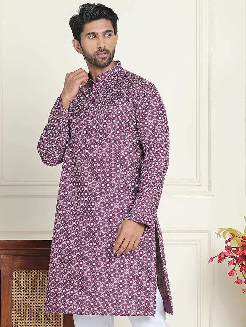 Men Printed Mandarin Neck Long Kurta - 22453652 -  Standard Image - 2