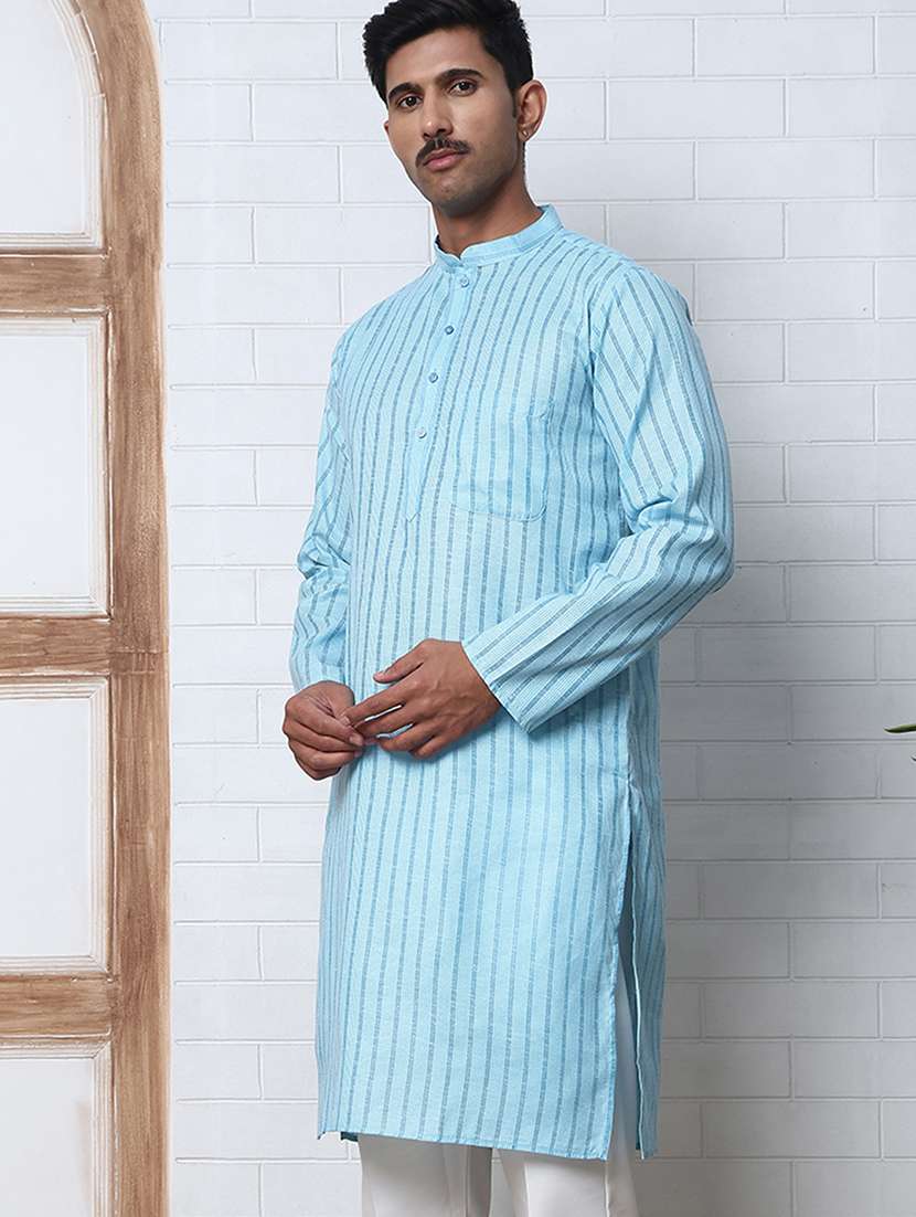 men striped mandarin neck long kurta