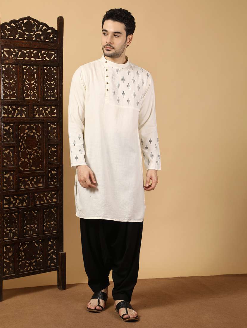 men embroidered mandarin neck long kurta  - 22453731 -  Standard Image - 2