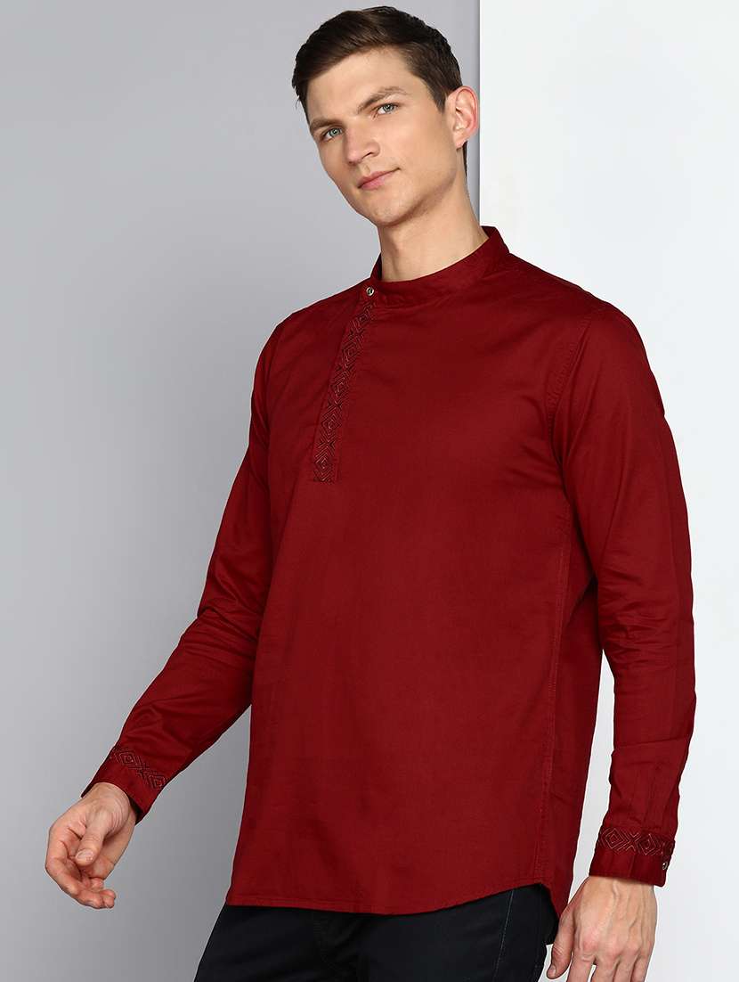 men solid mandarin neck angrakha short kurta - 22453773 -  Standard Image - 2