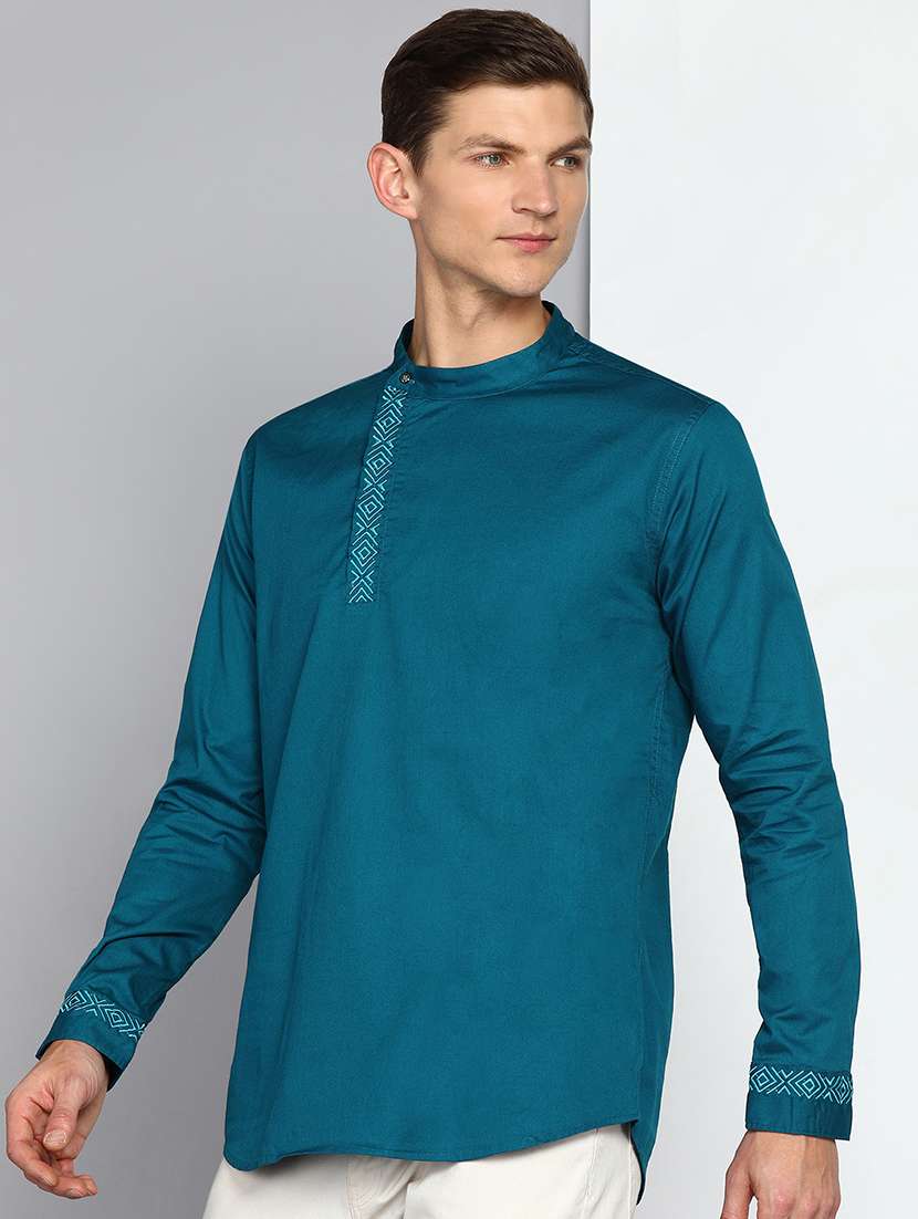 men solid mandarin neck angrakha short kurta - 22453774 -  Standard Image - 2