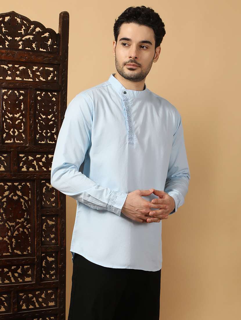 men solid mandarin neck angrakha short kurta - 22453776 -  Standard Image - 2