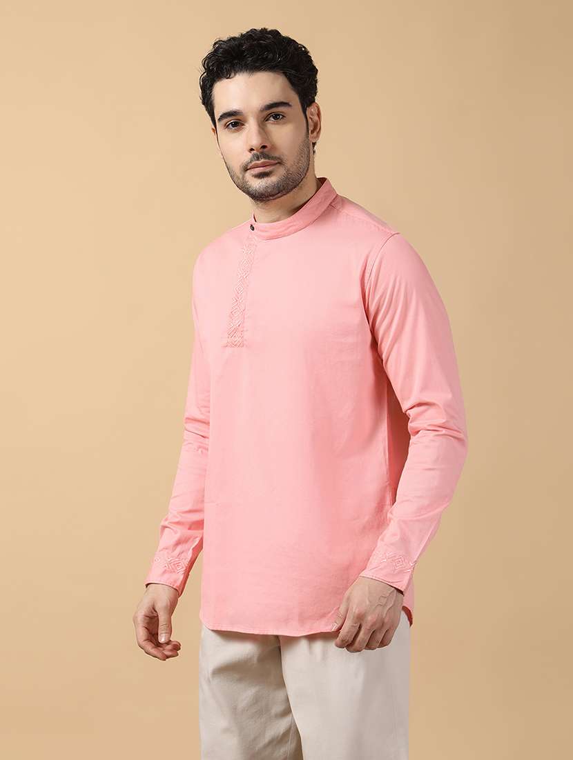 men solid mandarin neck angrakha short kurta - 22453777 -  Standard Image - 2