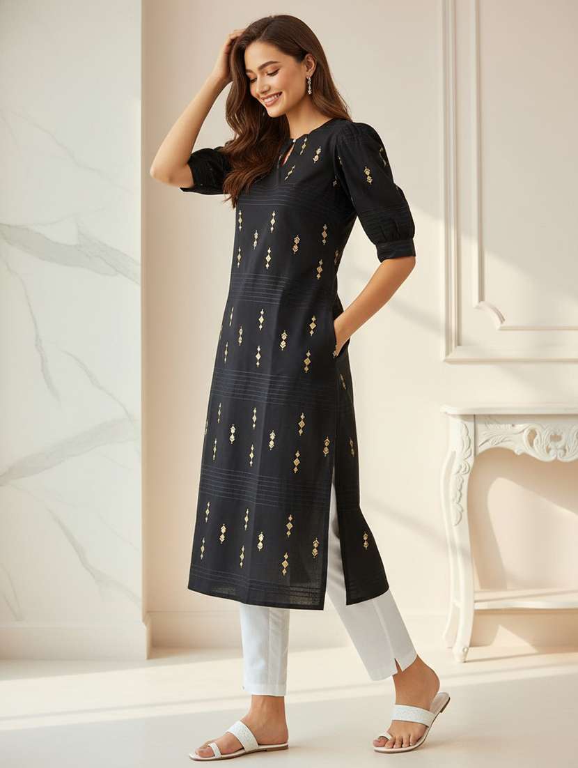 women black silk straight kurta - 22453778 -  Standard Image - 2