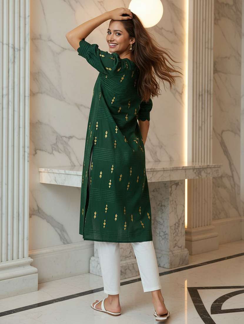 women green silk straight kurta - 22453779 -  Standard Image - 2