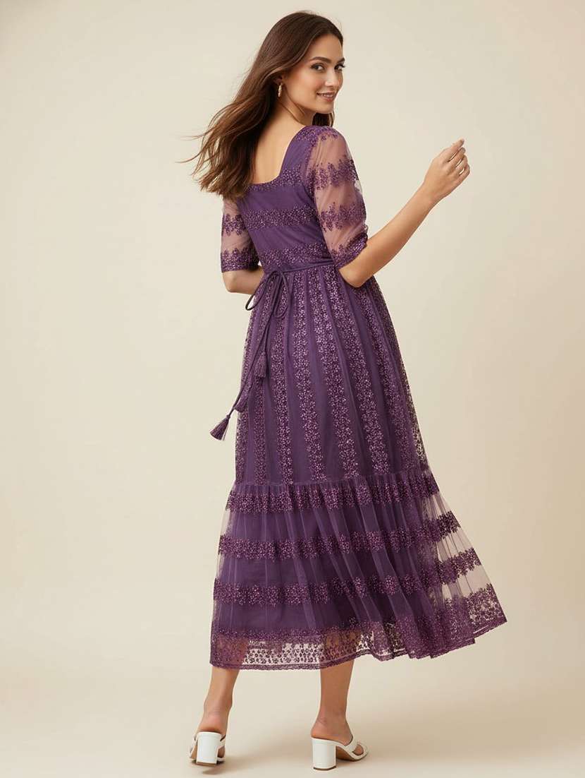 women lavender net fit & flare dress - 22453783 -  Standard Image - 2
