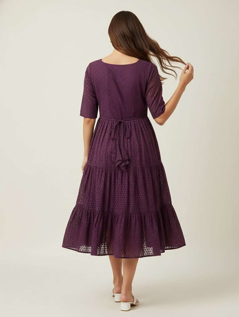 women purple cotton fit & flare dress - 22453786 -  Standard Image - 2