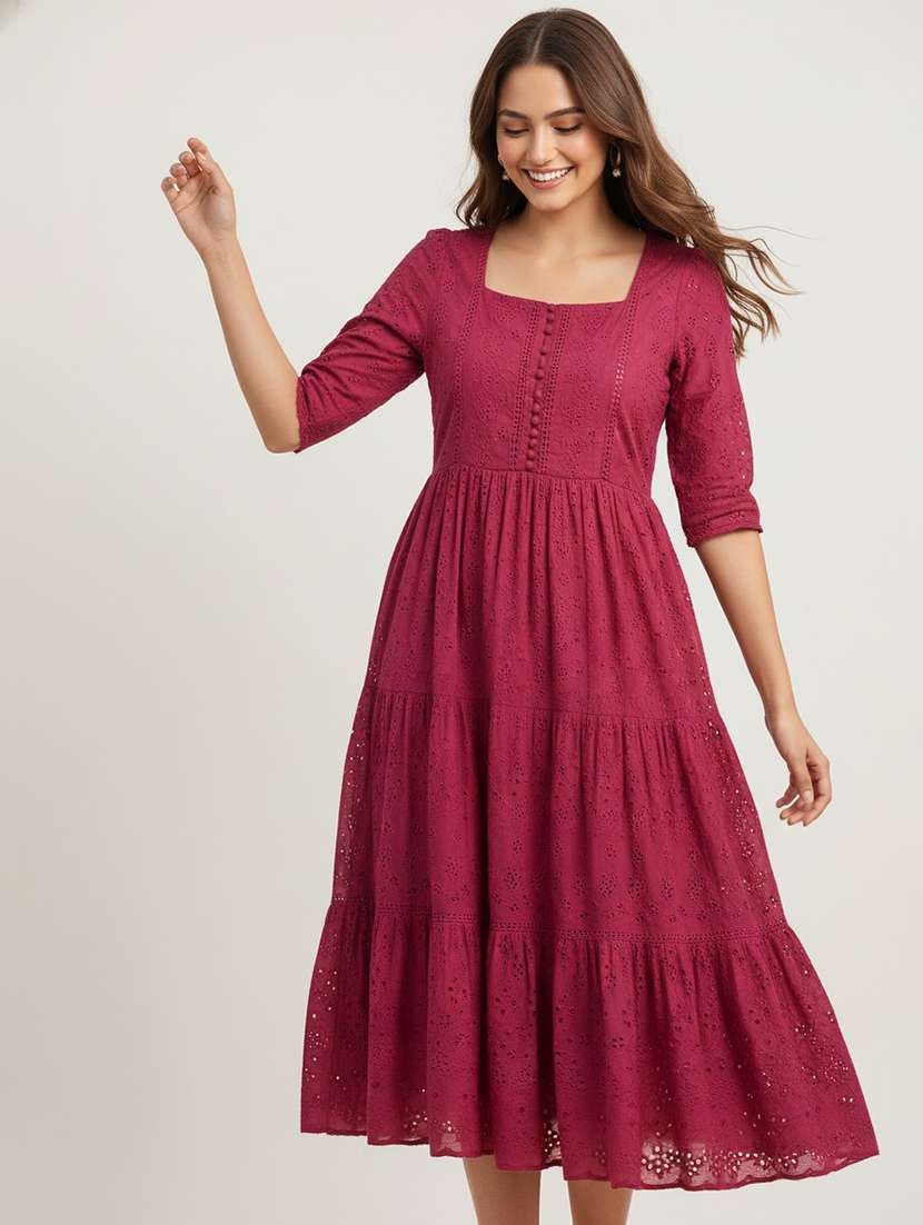 women pink cotton fit & flare dress - 22453787 -  Standard Image - 2