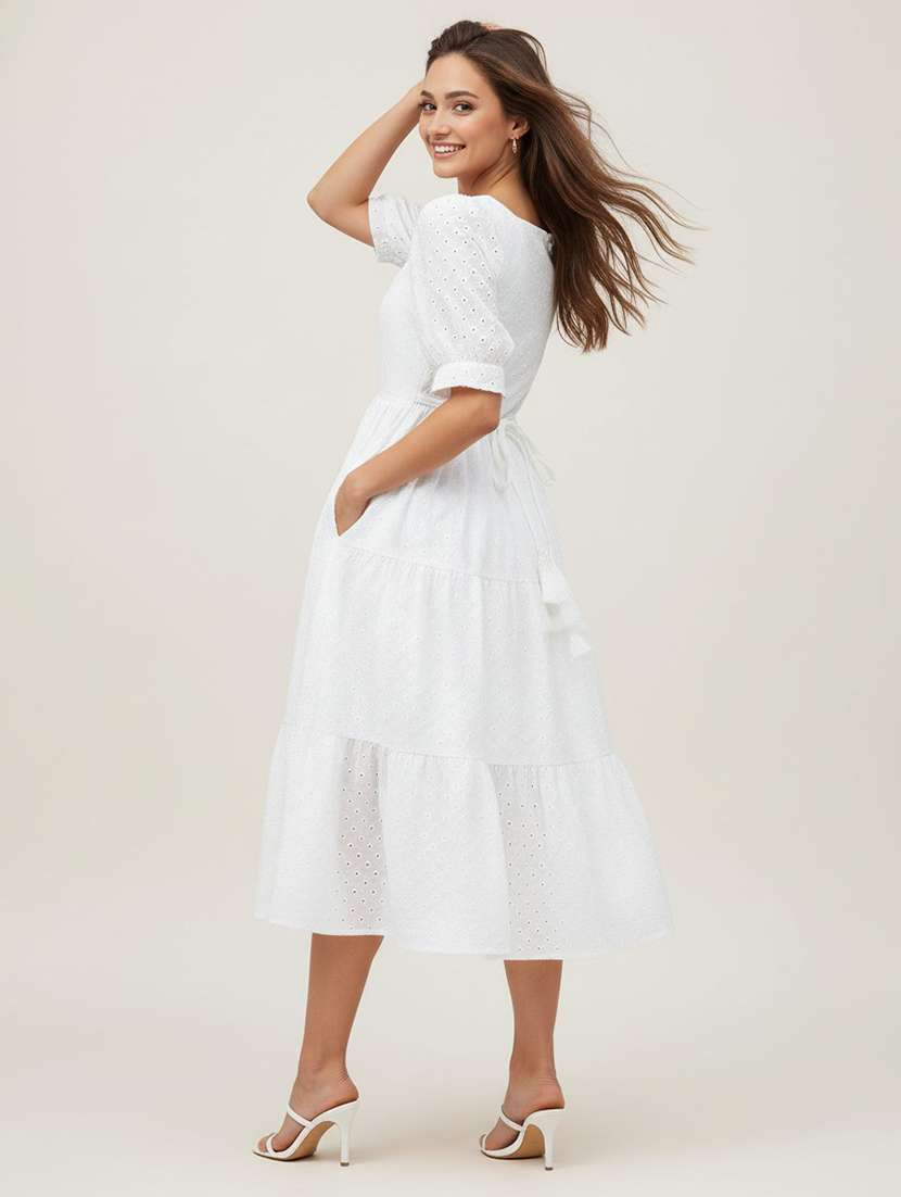women white cotton fit & flare dress - 22453788 -  Standard Image - 2