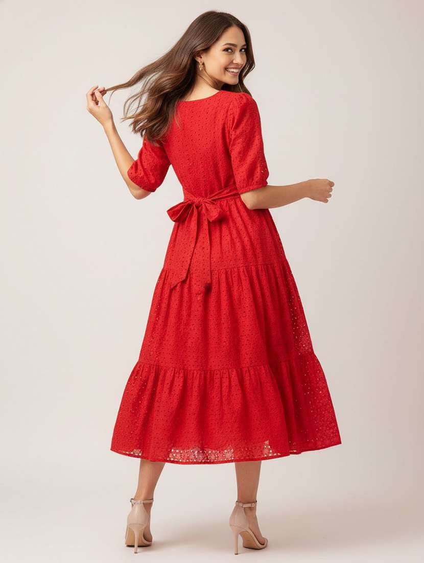 women red cotton fit & flare dress - 22453789 -  Standard Image - 2