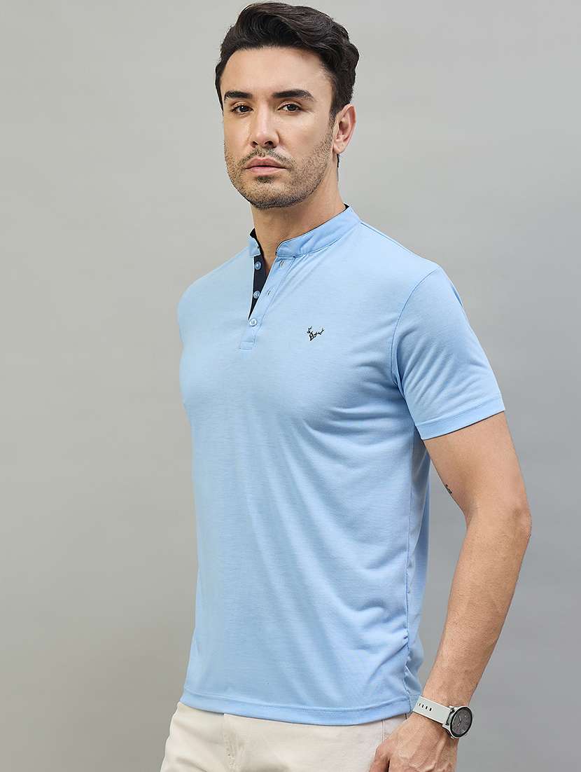 men light blue cotton blend plain t-shirt - 22453792 -  Standard Image - 2