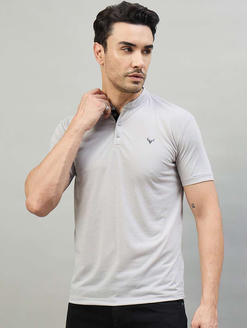 men grey cotton blend plain t-shirt