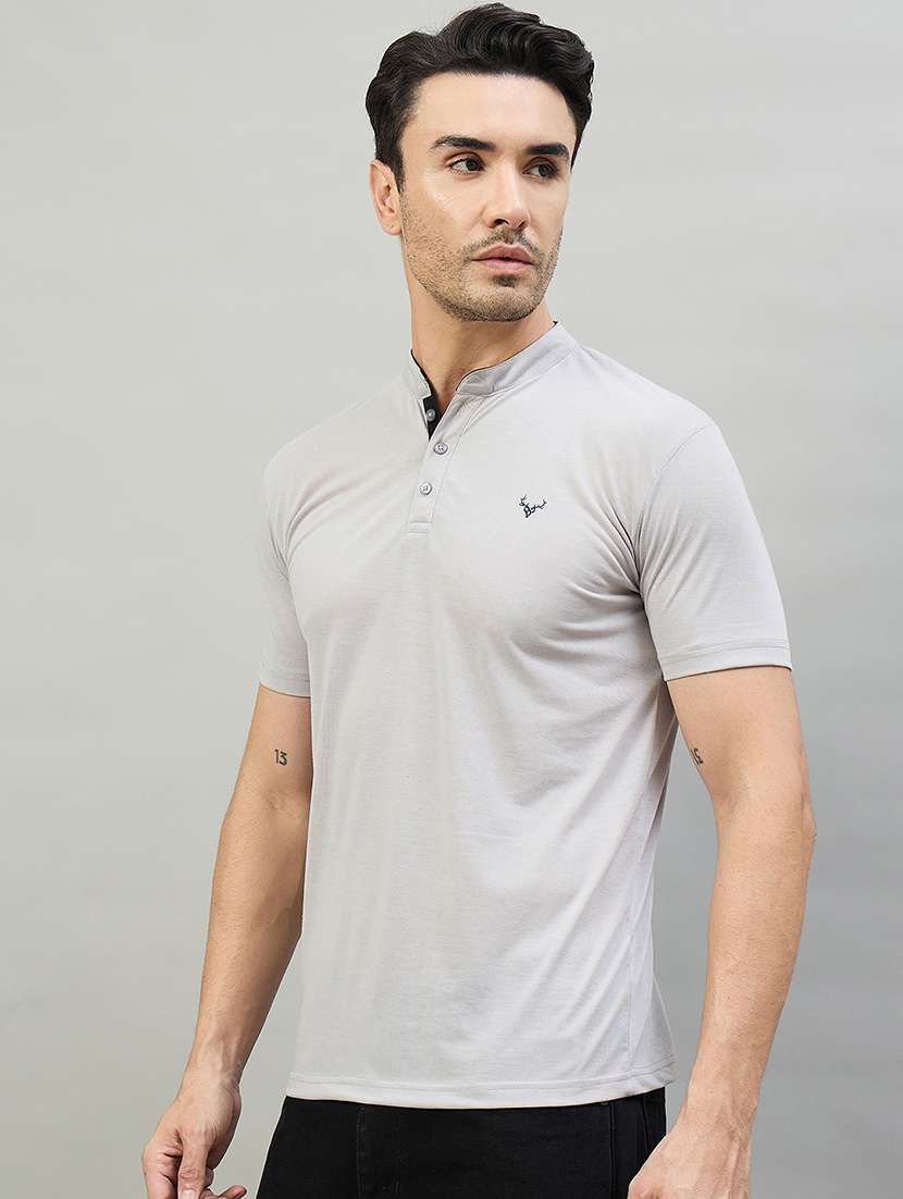 men grey cotton blend plain t-shirt - 22453795 -  Standard Image - 2