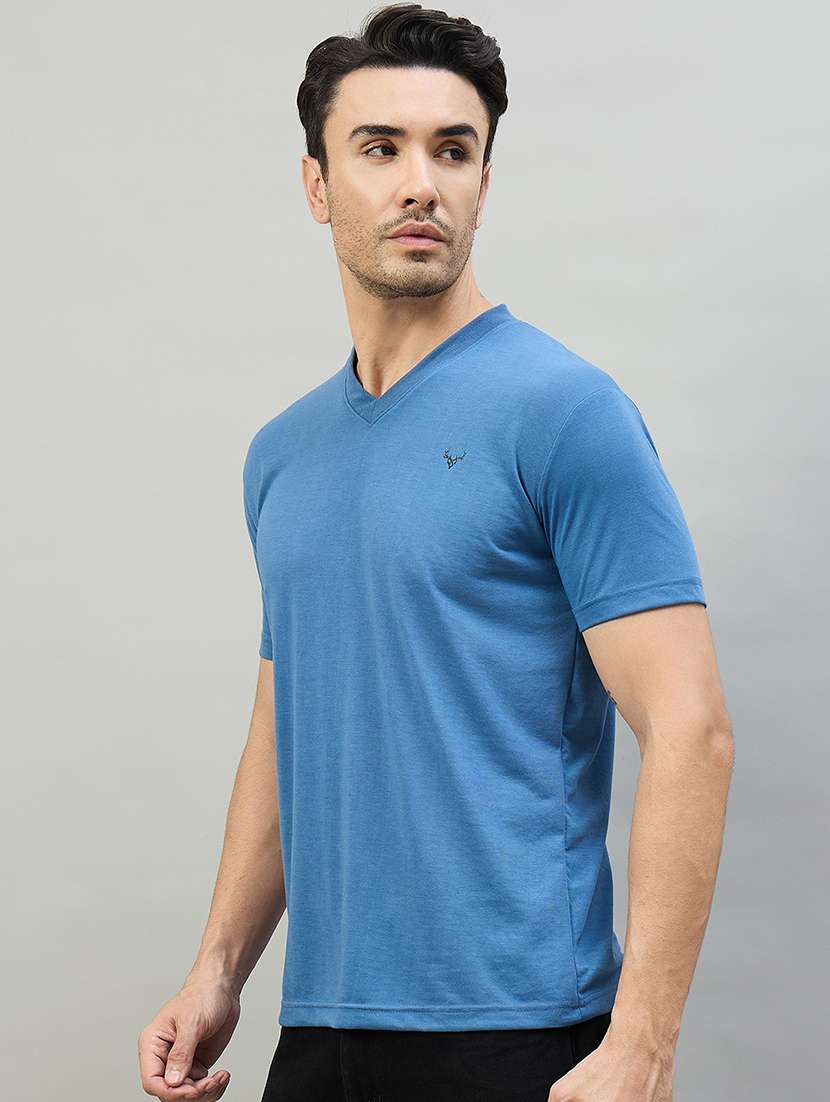 men blue cotton blend plain t-shirt - 22453796 -  Standard Image - 2