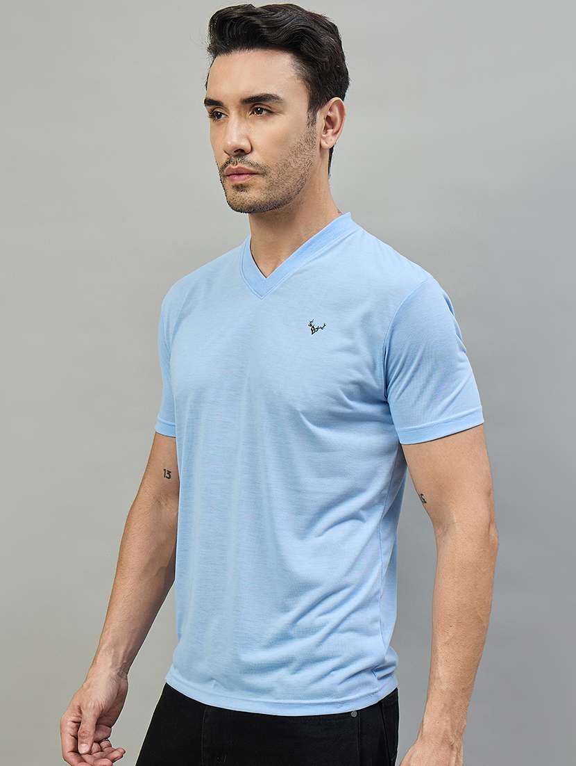 men turquoise cotton blend plain t-shirt - 22453798 -  Standard Image - 2