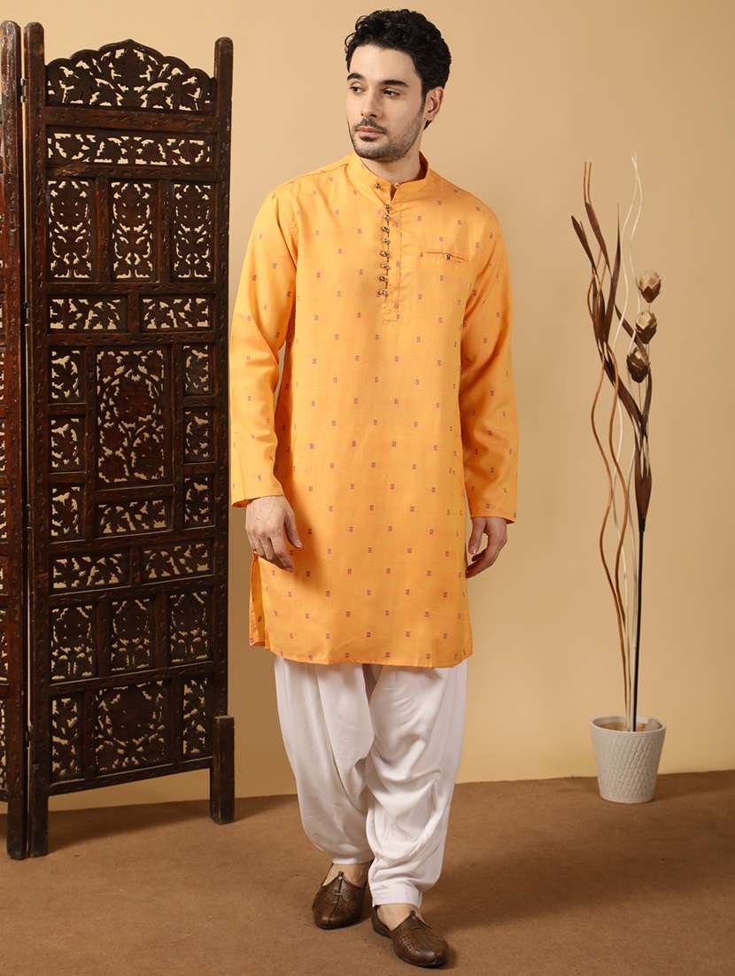men self design mandarin neck long kurta  - 22453828 -  Standard Image - 2