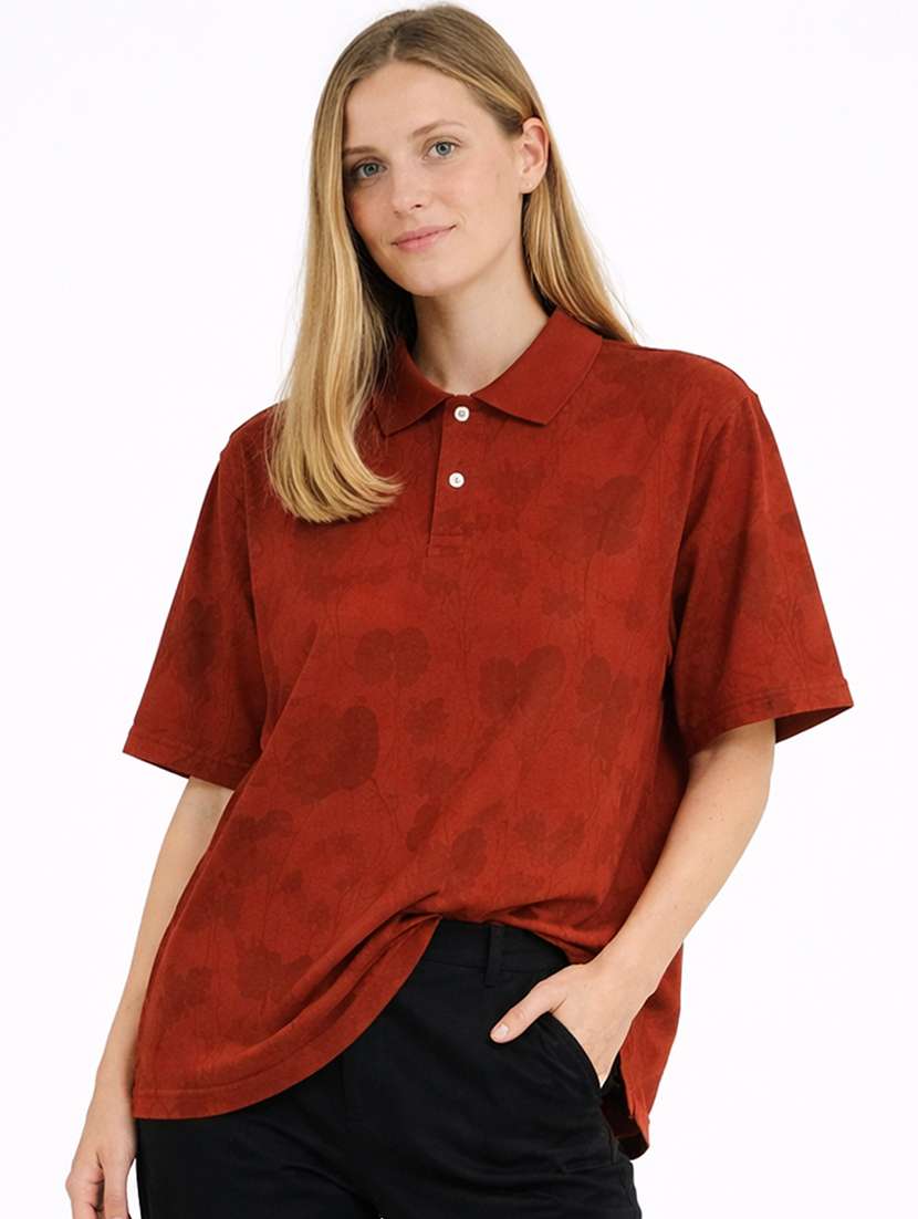 women printed short sleeve oversized polo t-shirt