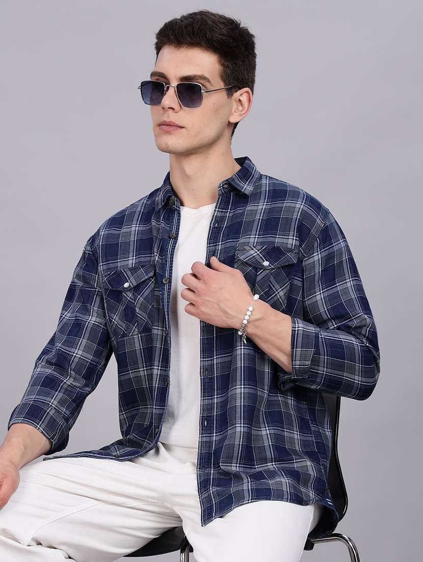 men checkered long sleeve regular fit casual shirt