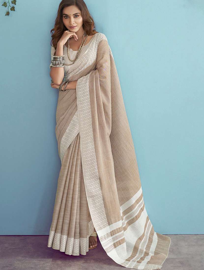 women solid with bordered handloom saree with blouse - 22453901 -  Standard Image - 2