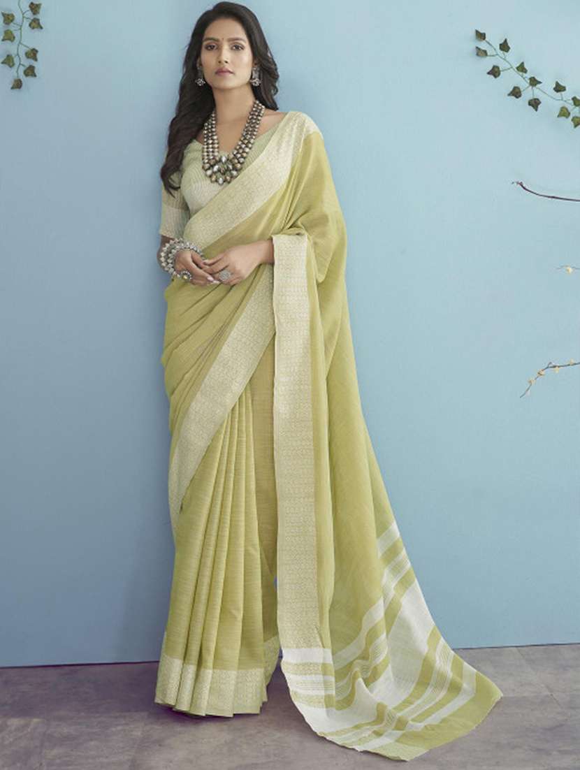women solid with bordered handloom saree with blouse